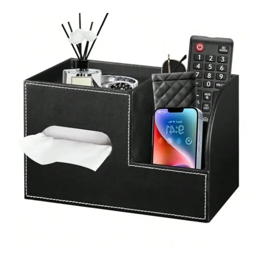 Square Tissue Box Cover With Storage TrayCube Tissue Box Holder Modern Facial Paper Organizer With Remote Control Holder For Ba