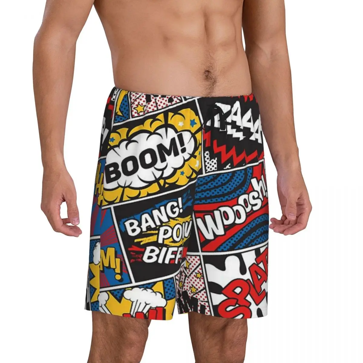 Custom Comic Book Superheroes Pattern Pajama Shorts Men Sleepwear Lounge Bottom Stretch Sleep Short Pjs with Pockets