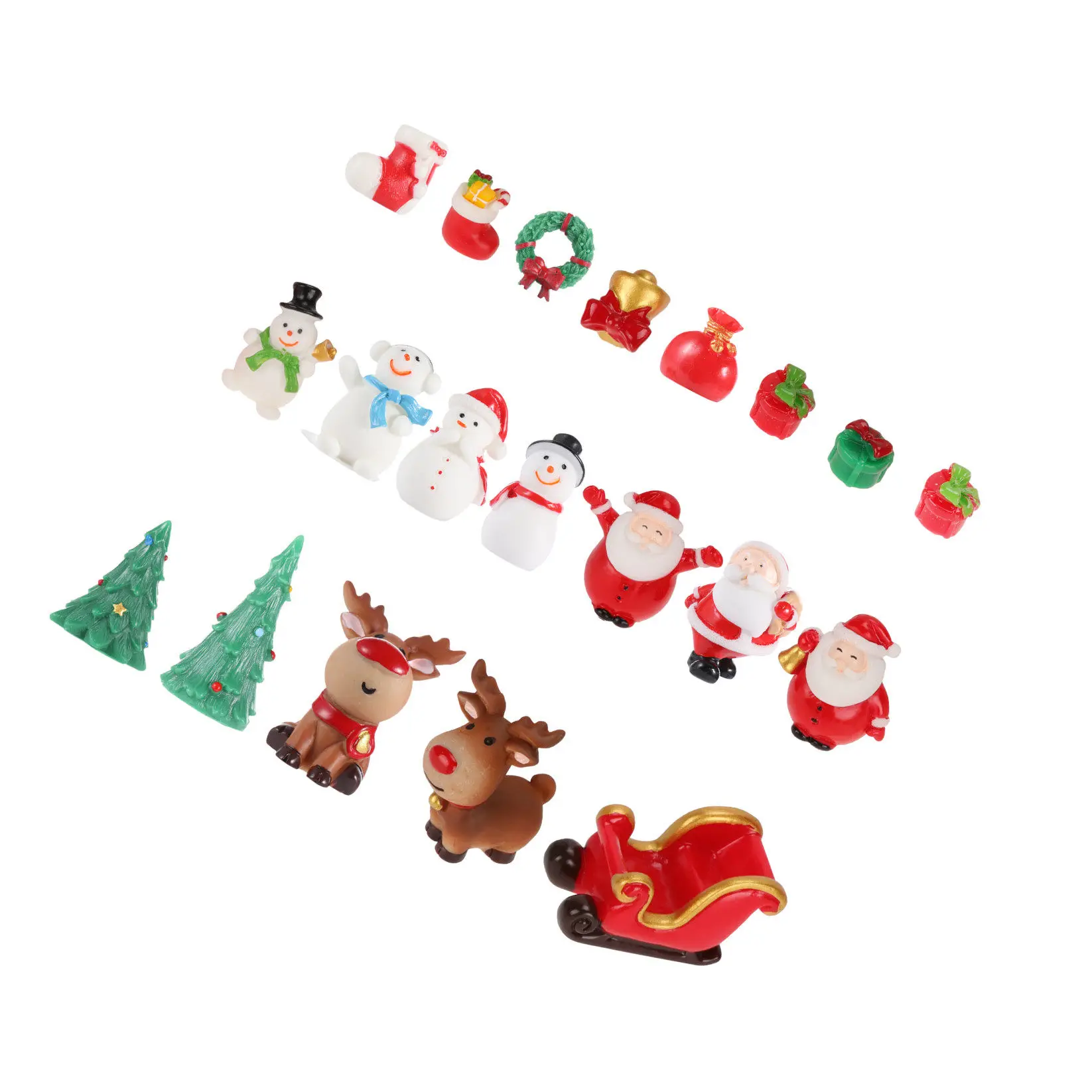 20Pcs Resin Christmas Ornament Micro Landscape Decor Hand Painted Snowman Santa Xmas Adornment Desktop Mini Garden Accessory