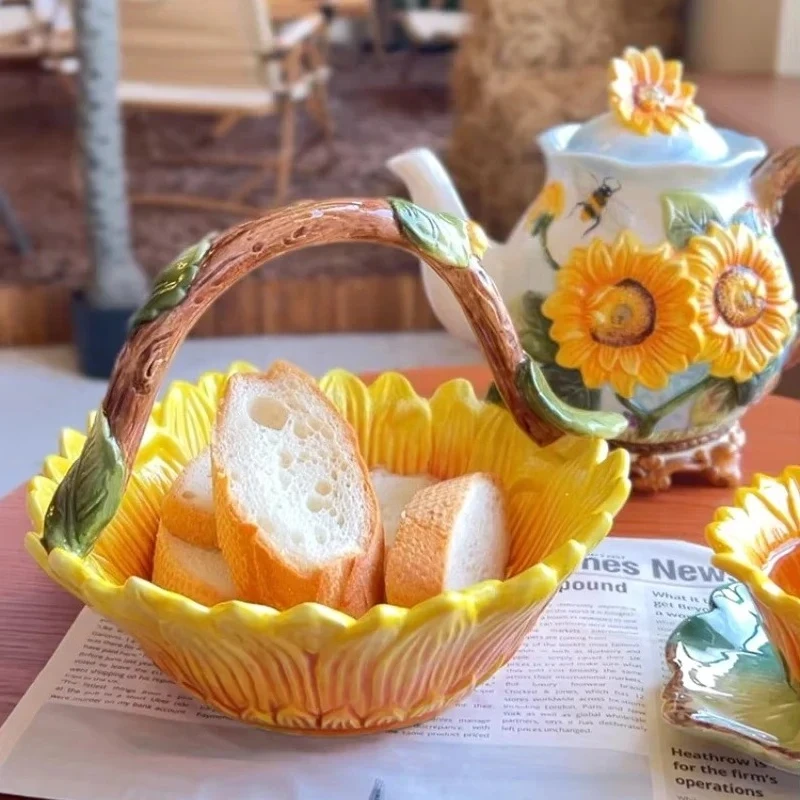 3d creative sunflower basket Living Room dining room storage basket Afternoon tea dried fruit bread snack tray Creative gifts