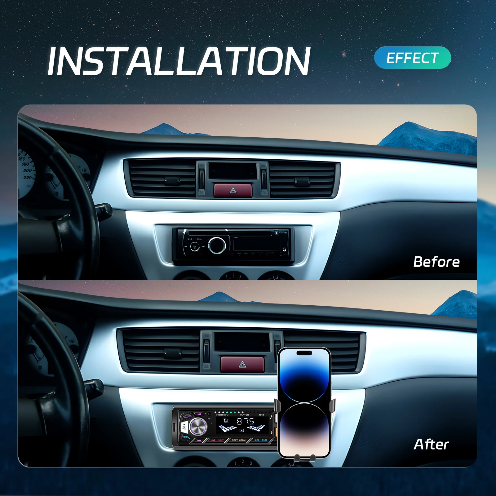 Podofo Auto 1din Audio Radio Bluetooth Stereo MP3-Player FM-Empfänger unterstützt Telefonaufladung AUX/USB/TF-Karte mit Telefonhalterung – Detail 2