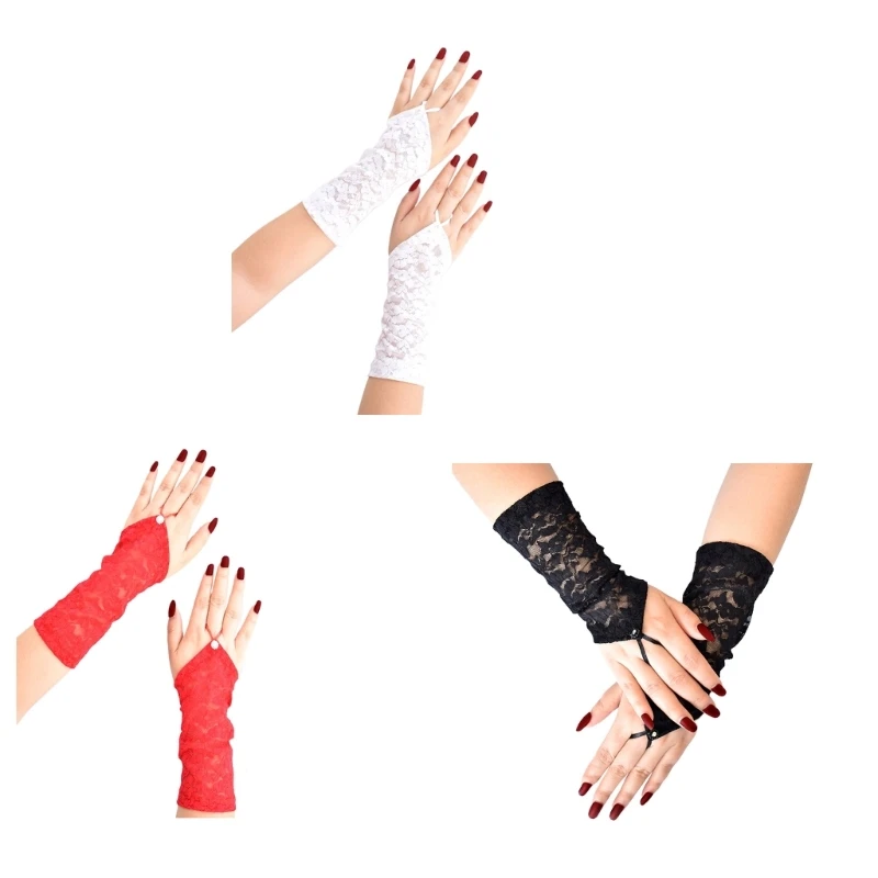 

Women Evening Banquet Lace Gloves Lady Prom Party Dress up Fingerless Gloves for Musical Opera Stage Performance Dancing Gloves