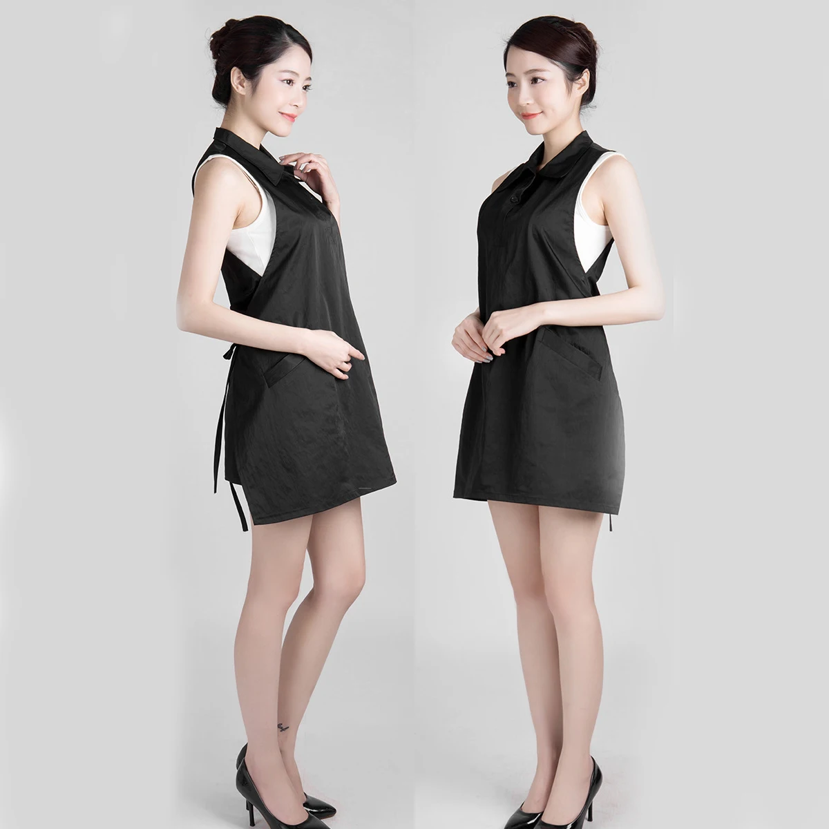 

Stylish Sleeveless Barber Apron Professional Workwear With Pockets Black Suspender Apron For Cafe Home Salon Commercial