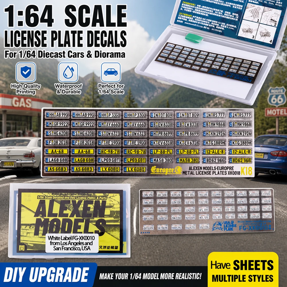 1/64 Scale Metal License Plate Etched Tag Miniature Number Plate For Diecast Car Model Diorama Scene Decoration DIY Etched Plate