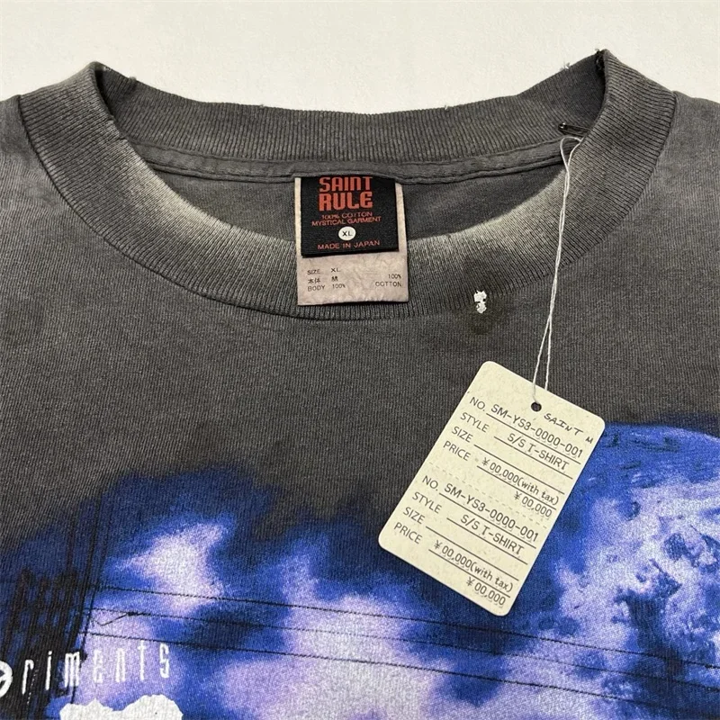 

Cartoon Girl Print SAINT MICHAEL Short Sleeves Men Women 1:1 Best Quality Black Washed Vintage Oversized T Shirt