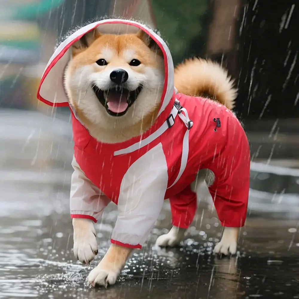 

Waterproof Pet Dog Raincoat Four Legged Clothing Lightweight Dog Rain Jacket S-XXL with Hat Dog Rain Cape Rainy Weather
