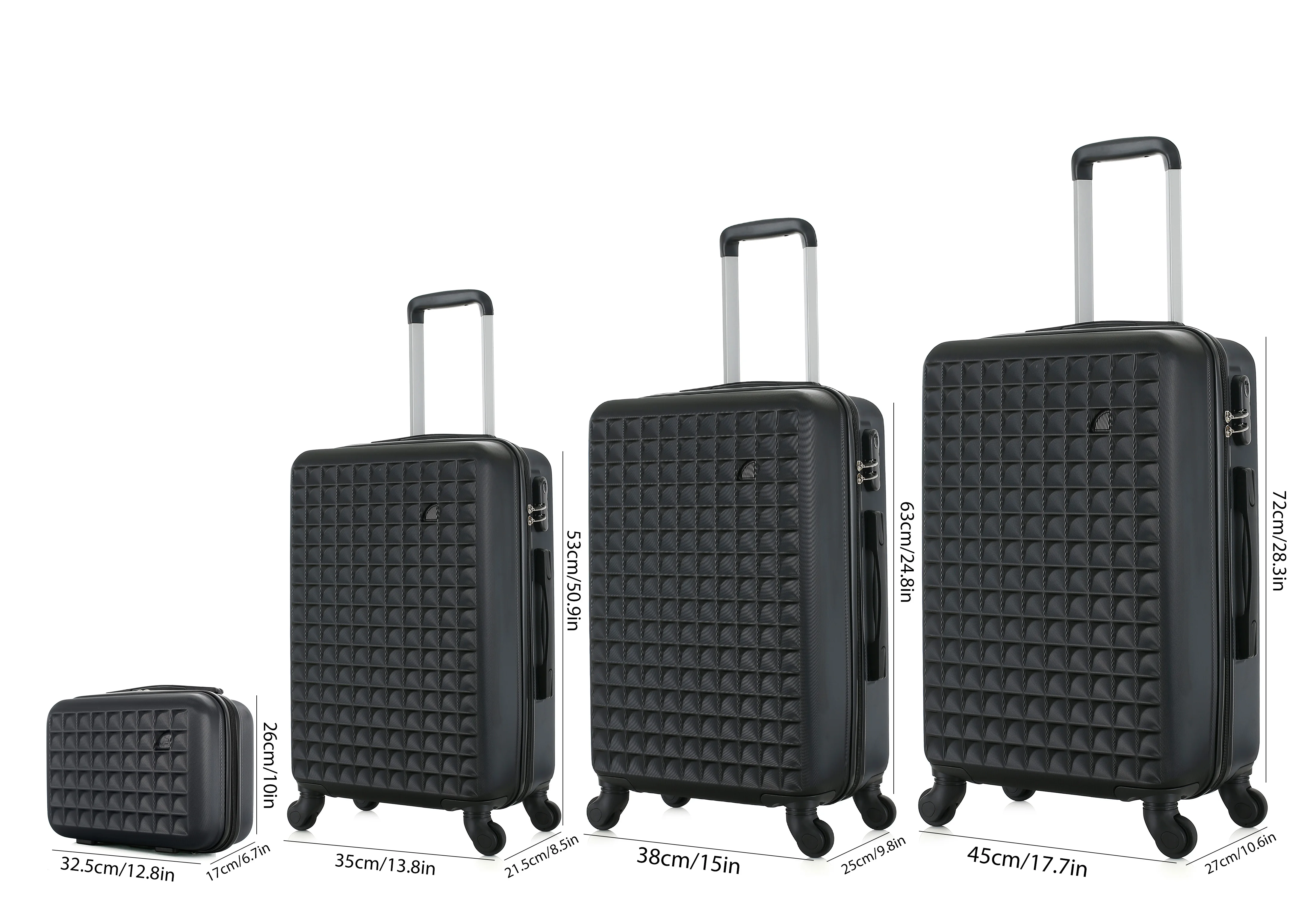 Conjuntos de bagagem giratória rígida ABS de 4 peças (18/23/27 polegadas + estojo cosmético de 13 polegadas) – Conjuntos de malas leves com combinação de 3 dígitos