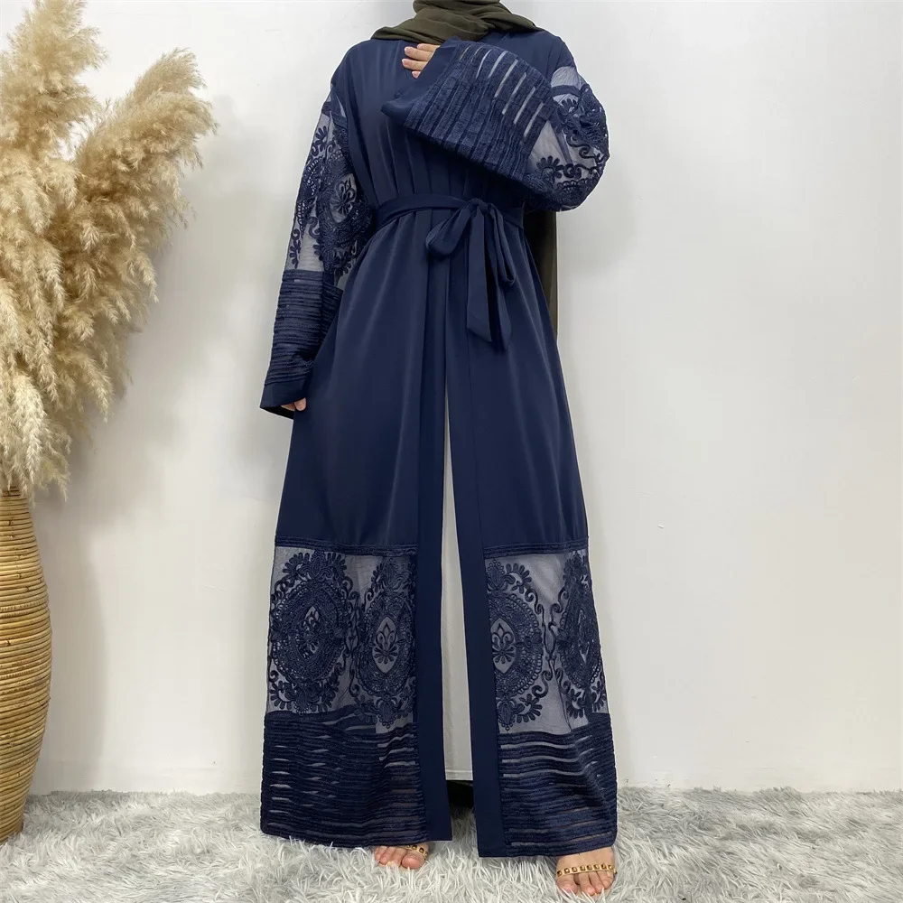 Embroidered Mesh Gauze Dubai Abaya Dress  India Turkey Muslim Abaya Dresses Women Wedding Party Dresses Cardigan Women's Abaya