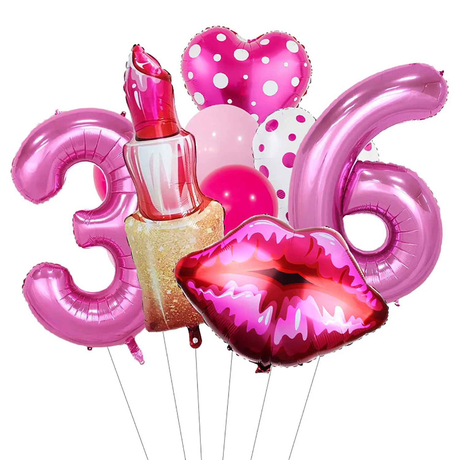 Lippenstift-Nummer, gepunktetes Herz, Aluminiumfolie, Ballon, 81,3 cm, rosarote Zahl, geeignet für Geburtstagsfeier, Jubiläumsdekoration – Detail 15