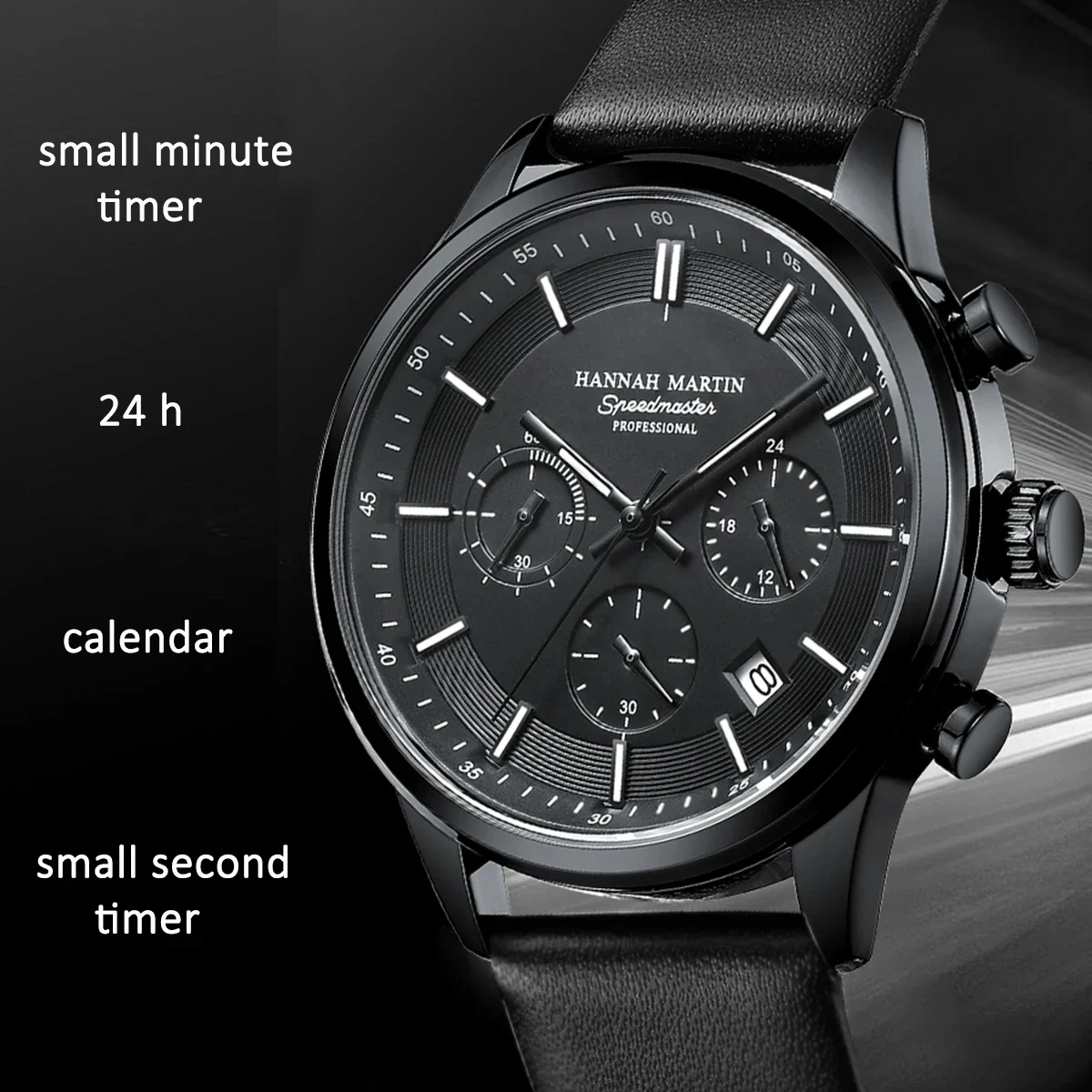Hannah Martin 1431 Brand Men's Watch Multifunctional Chronograph Automatic Date Casual Leather Quartz Business Watches for Man