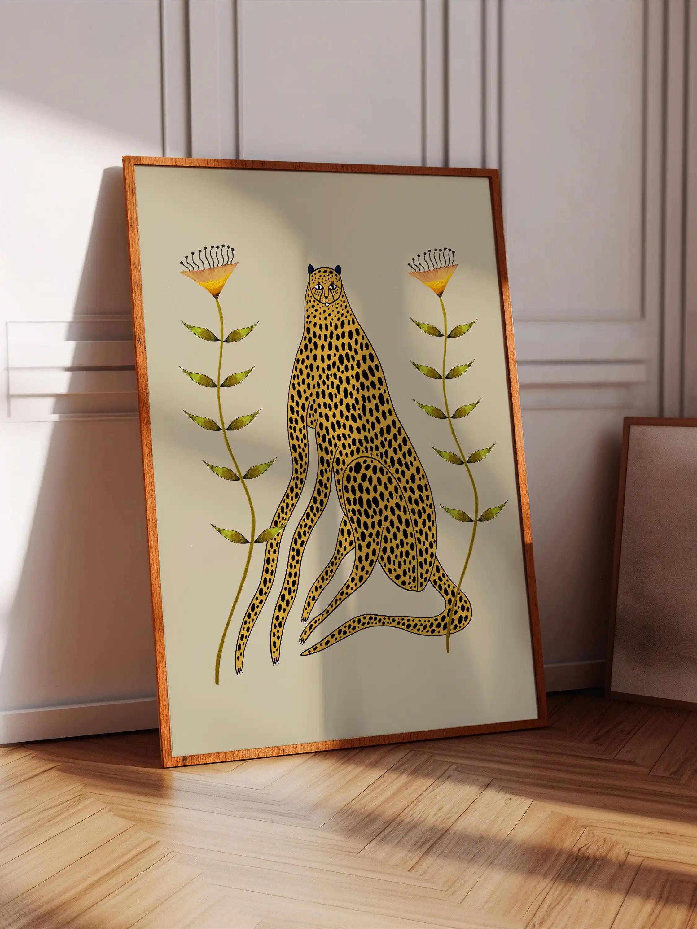 Cheetah Orange Flowers Art Print, Home Decor, Gift for Her Bedroom, Kitchen, Living Room, Flowers Illustration, Floral Artwork