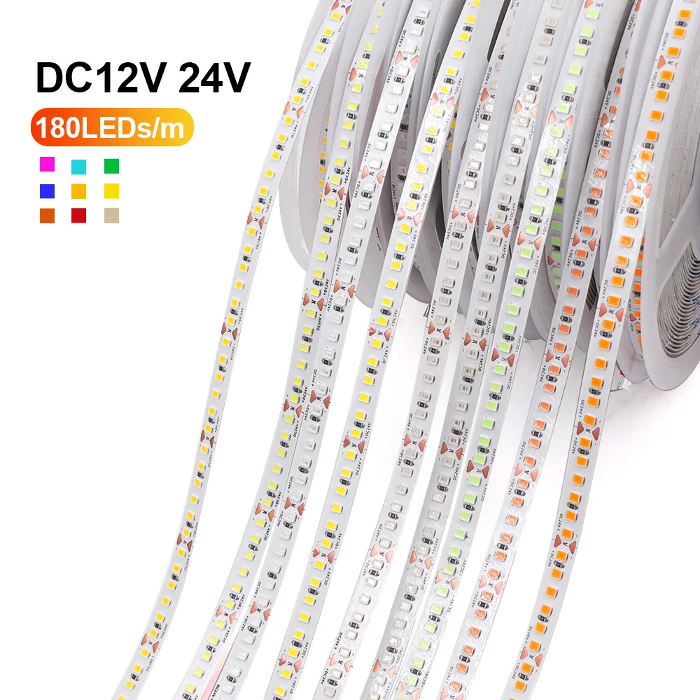 12v 24v 5m 10m SMD 2835 Led Strip Light Flexible LED Tape Lights High Bright 180Led/m with 2pin WIre Home Decoration 11 Colors