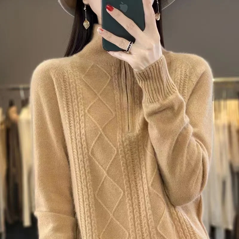 Women\'s pullover cashmere sweater autumn and winter long sleeved knitted sweater top thickened long sleeved sweater