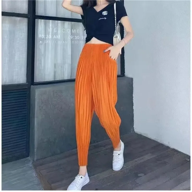 Women's Pants Fashion Pleated Pants Female Soft Versatile Casual Radish Pencil Pants Harem Pants Summer Thin Section Bloomers