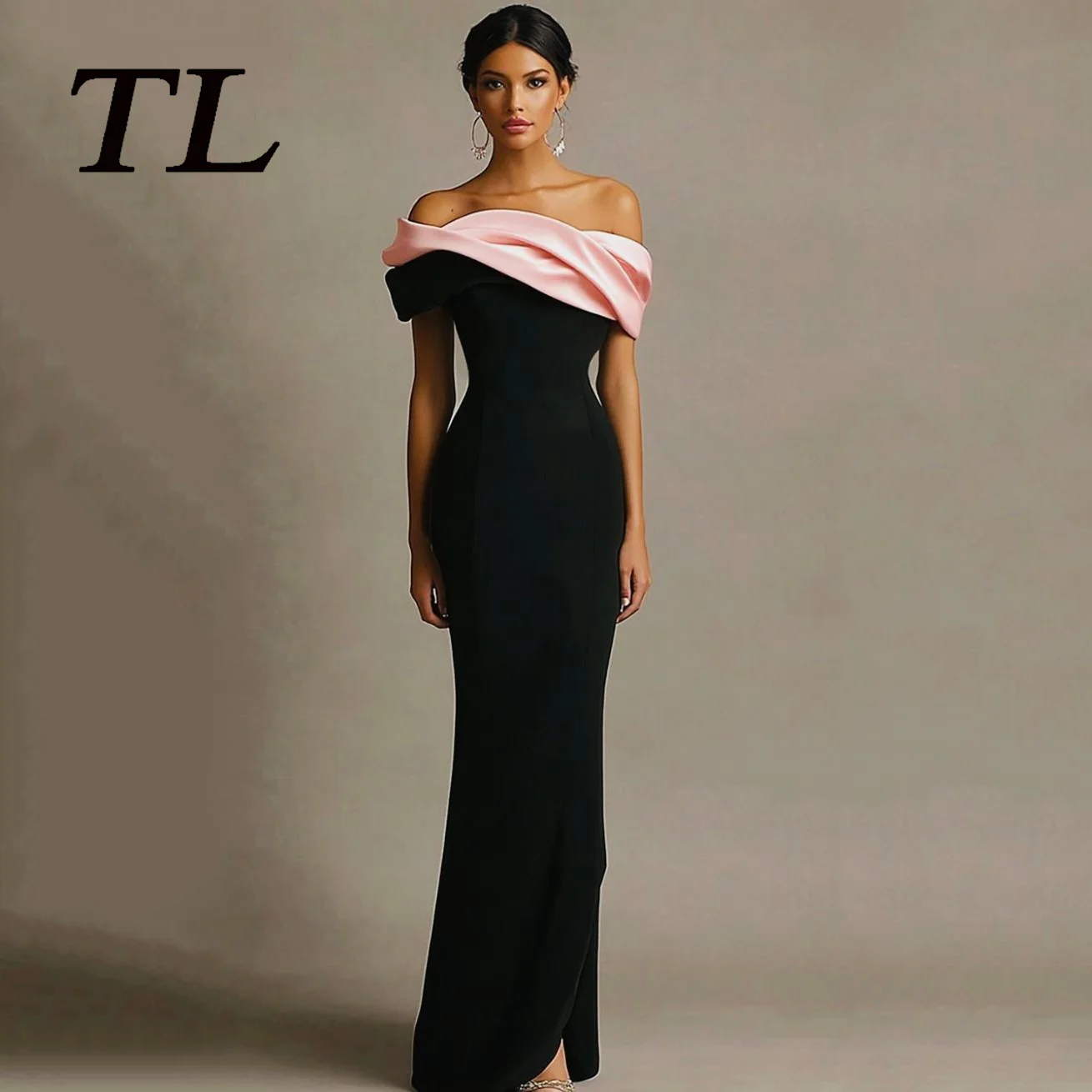 TL Customized Black Pink Evening Dress Off the Shoulder Satin Contrast Mermaid Prom Gowns Elegant Formal Party Wear Vestidos