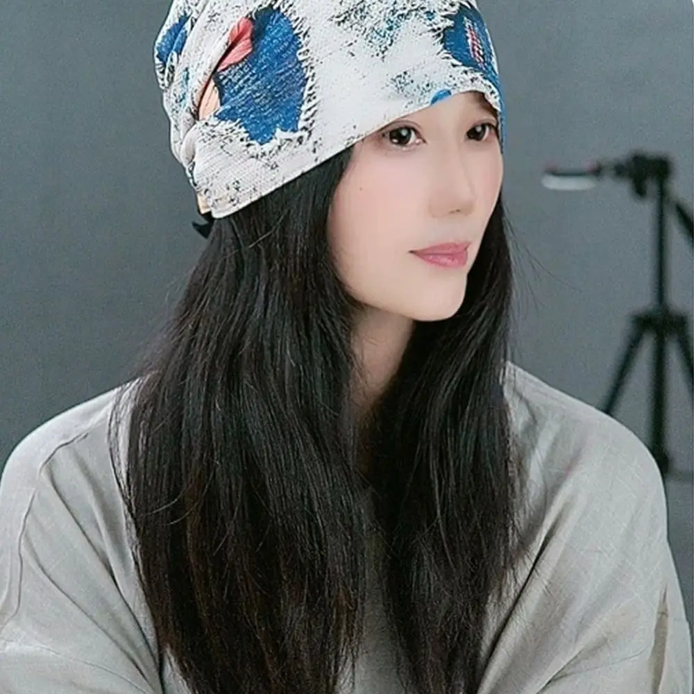 Casual Oil Painting Style Beanie Cap Double-sided Cover Head Cap Cold-proof Keep Warm Ear Protection Hat Winter