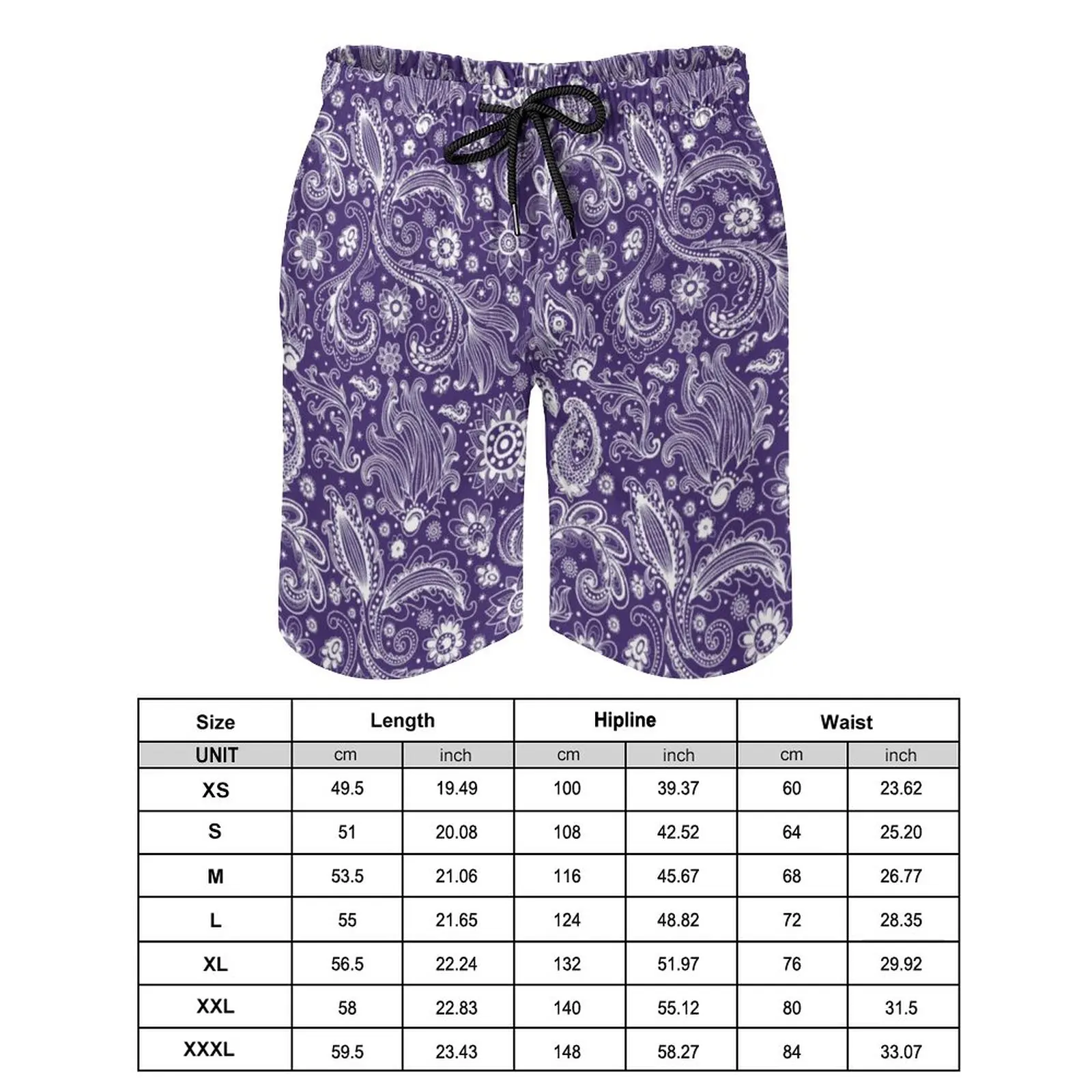 Floral Paisley Board Shorts Draw String Oversize Board Short  Blue Boho Style Men Swimming Trunks Classic