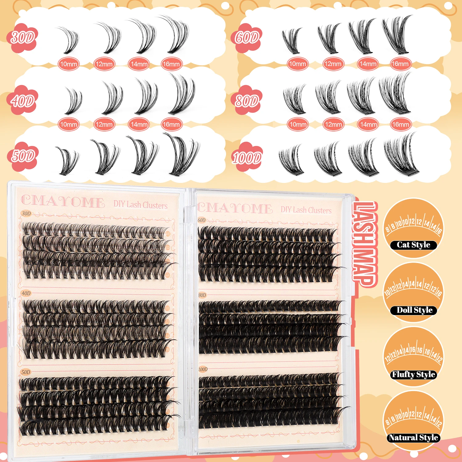 DIY 480pcs Clusters Lash Book Eyelash Extension Kit Individual Lashes Bond and Seal False Eyelash Glue Remover Tweezers Makeup