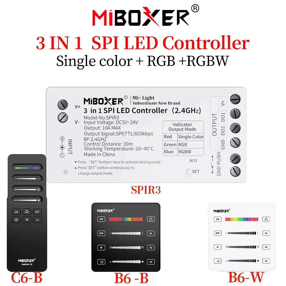 

SPIR3 3в1 светодиодный контроллер 2,4G одноцветный/RGB/RGBWIC световая лента сигнал TTL панель дистанционного управления Milight Smart беспроводной диммин