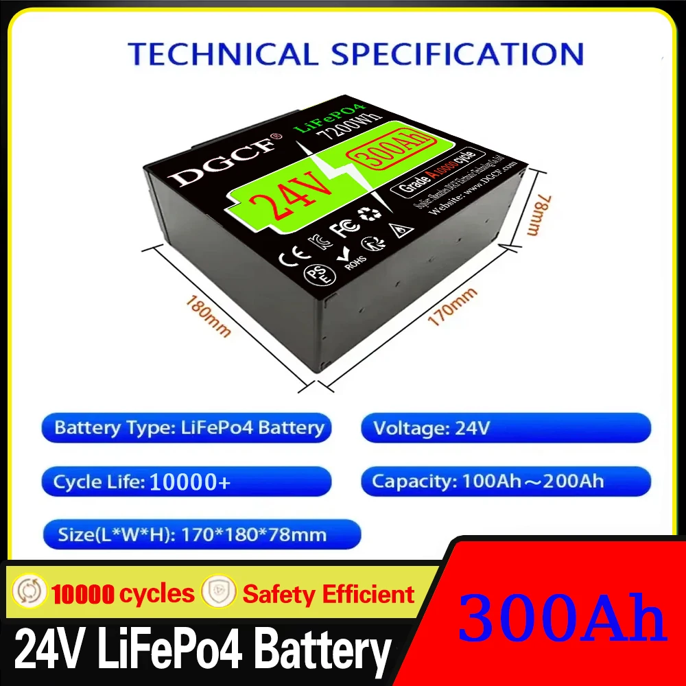 24V🔋 300Ah LiFePO4 Lithium Battery, Built-in 300A BMS, Rechargeable Battery, for RV/Camper, Solar, Marine, Overland/Van