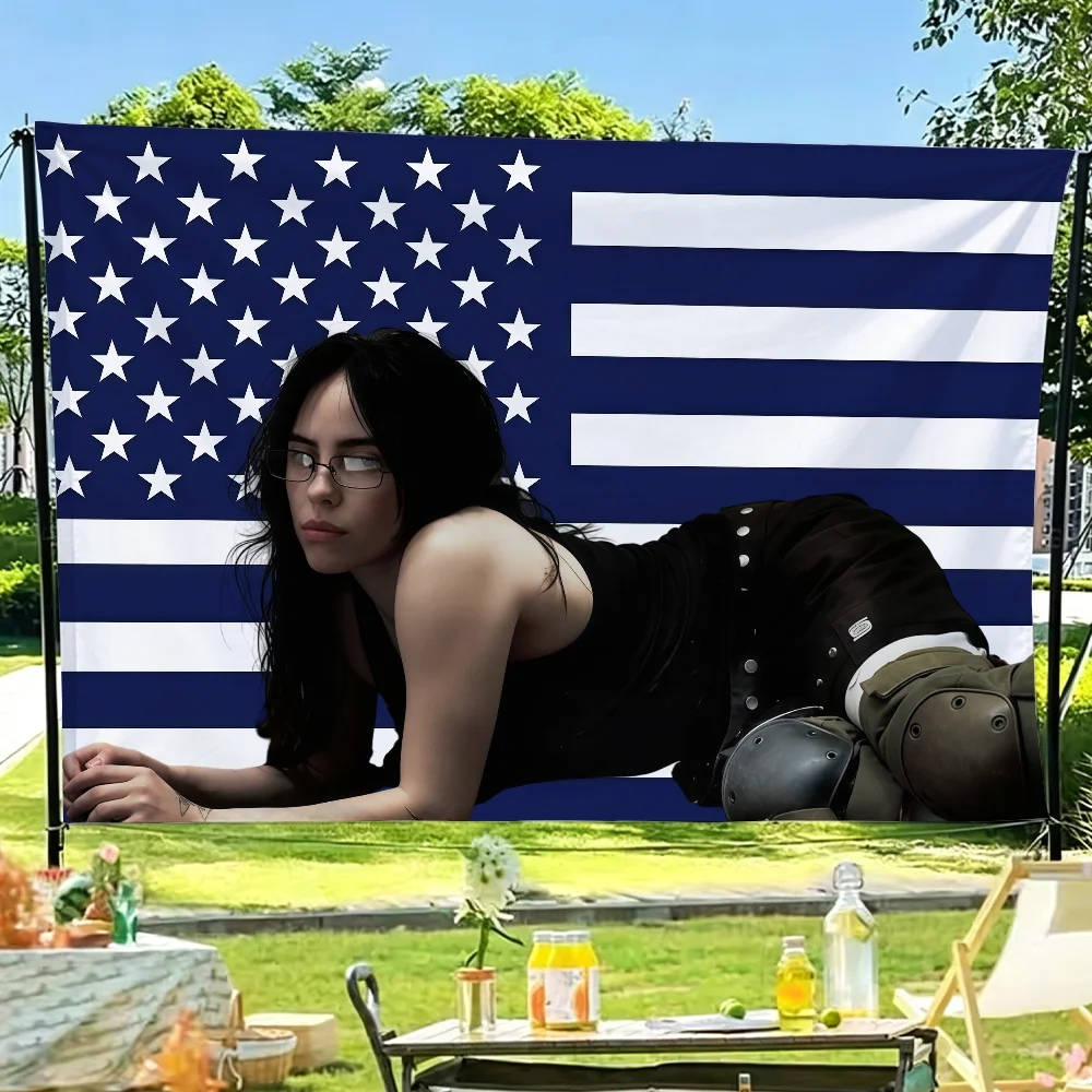 Popular Singer B-Billie E-Eilish-S flag Room Decoration Wall Tapestry Hanging Aesthetic Bedrooms Advertising Banner