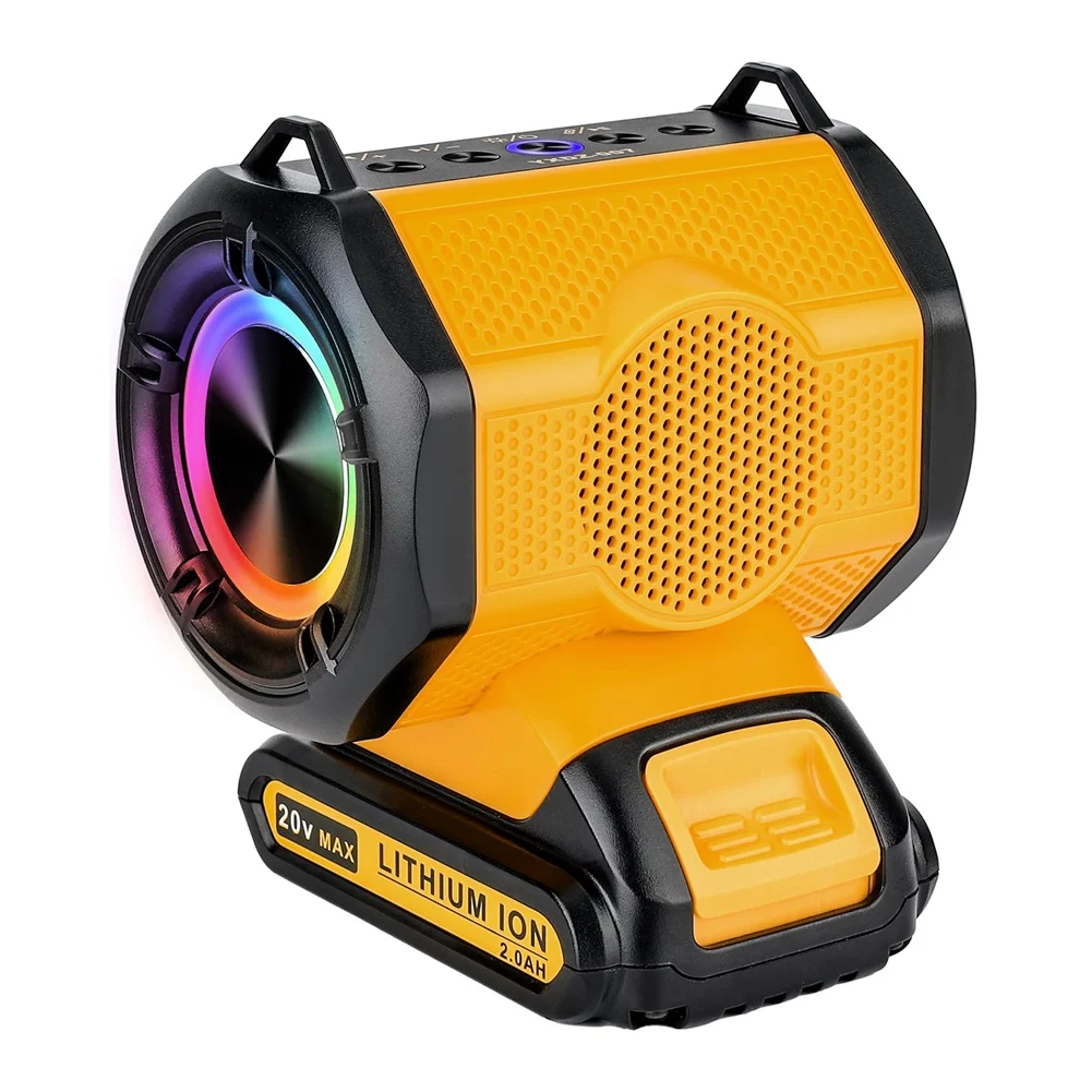 Cordless Bluetooth Wireless Portable Speaker for Dewalt 18V Battery with TWS Pairing Function, Dual USB Port, RGB Light