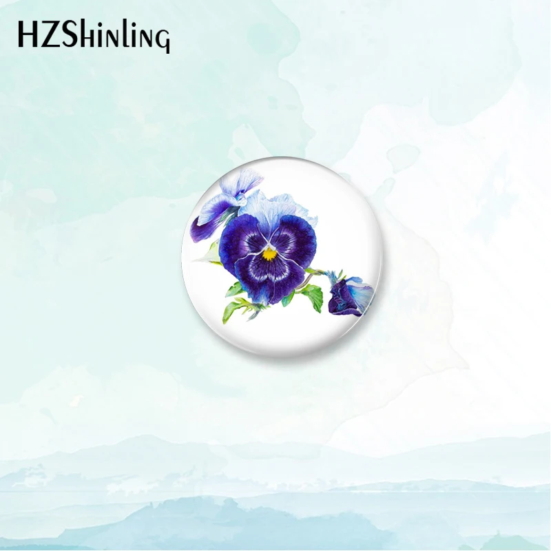 2023 New Blue Pansy Flower Badge Brooch Pansies Button Pin Backpack Decoration Pins Round Jewelry Women Gift