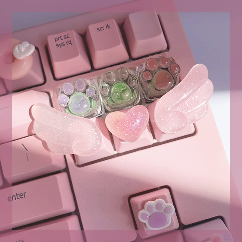 Personalized Keycaps Cute Wings Crystal Key cap Handmade Mechanical Keyboard R4 Keys PBT Color Keycaps Anime