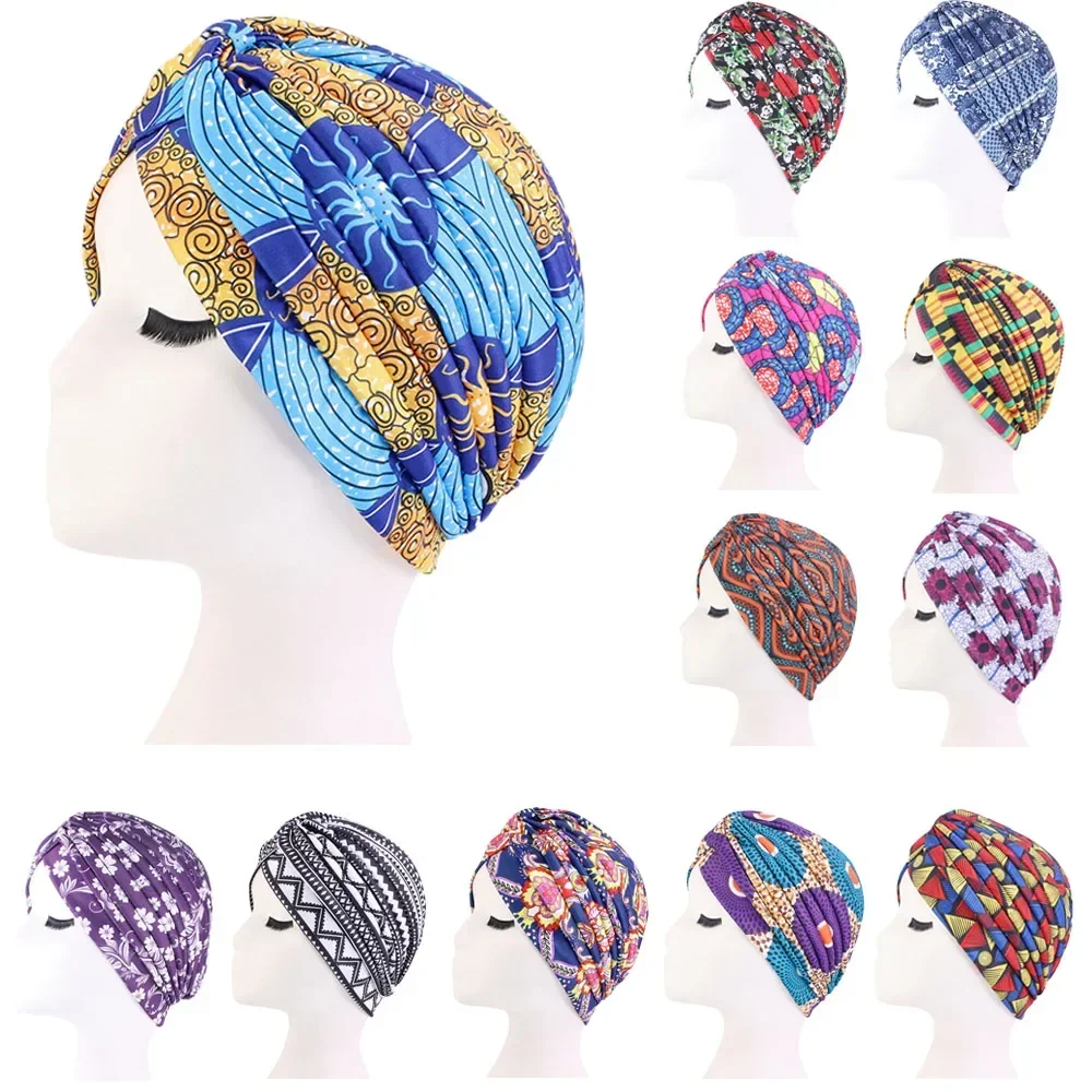 

Indian Women Muslim Hijab Printed Bonnet Chemo Cap Pleated Hair Loss Hat Beanie Underscarf Head Wrap Scarf Turbante Mujer Covers