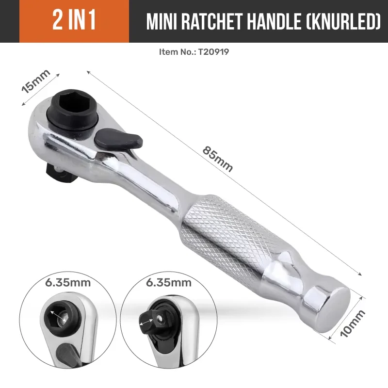 Hi-Spec 1/4 Doppelkopf-Schnellratschenschlüssel 72-T, doppelseitiger Mini-Steckschlüssel, Drehmomentschlüssel, Handwerkzeuge für Zuhause & Fahrrad – Detail 6