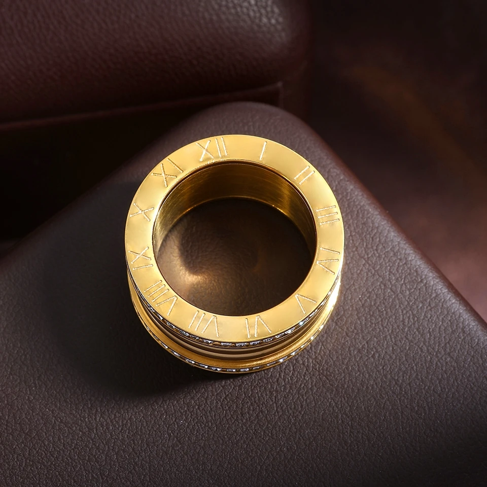 خاتم الأرقام الرومانية الموضة مكعب زركونيا الفولاذ المقاوم للصدأ خواتم النساء الرجال الذهب زوجين عطلة هدية خاتم مجوهرات الحفلات اليومية