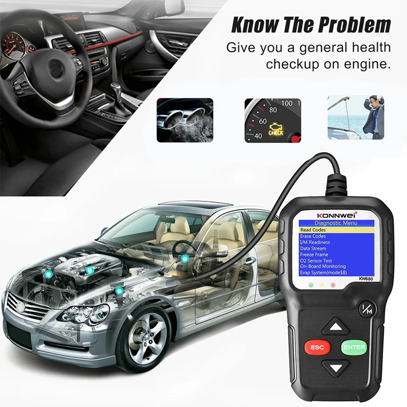 KONNWEI KW680 OBD2 Scanner Check Engine Light Auto Diagnostic Tools Multi-Language OBD 2 Code Readers Scan For Car After 1996