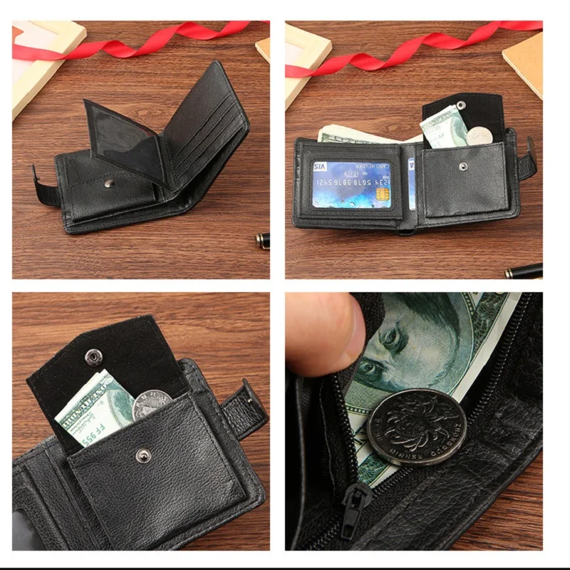 Portafogli bifold sottili da uomo Porta carte multiple in pelle con porta carte d'identità della patente di guida Portafoglio corto da uomo con portamonete