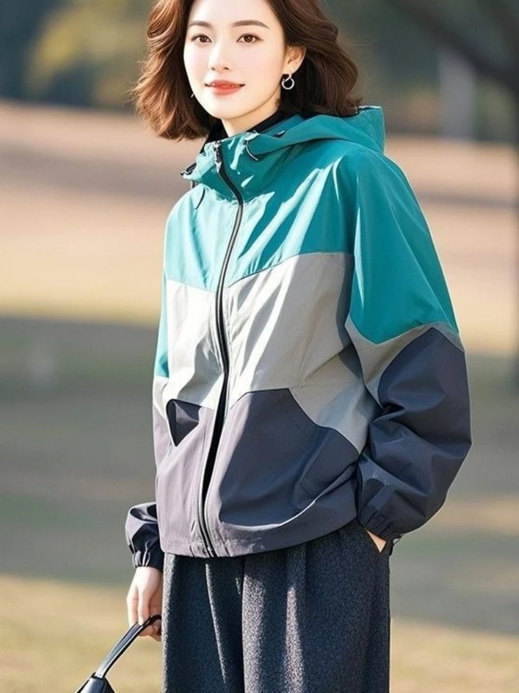 Chaqueta con capucha de manga larga para mujer, ropa de calle con cremallera, sudadera de protección solar, abrigos finos para exteriores, moda