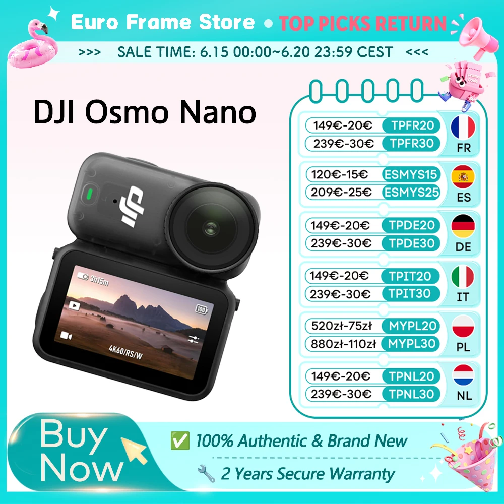 DJI Osmo Nano Bundle Standard, piccola videocamera per Vlog 4K/60fps e 143° ° Ampio campo visivo, 1 sensore/completamente nuovo, doppio microfono DJI
