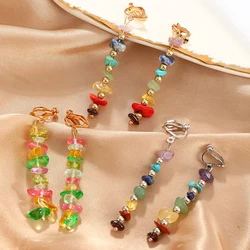 Fashion Colored Resin Stone Simple Ear Clips for Women Party Retro Color Temperament Clip on Earrings Without Earholes