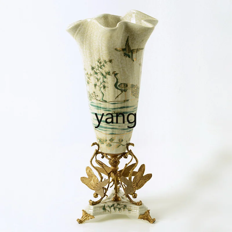 

Yjq New Classical High-End Creative Luxury Crafts Vase Decoration Ceramic with Copper Decoration