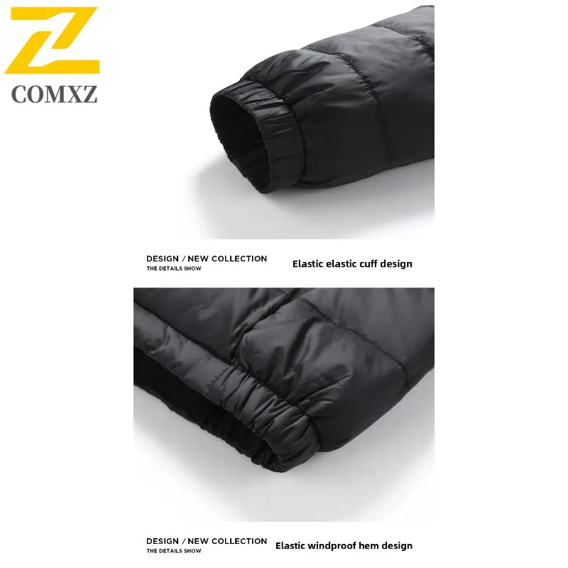 COMXZ Men Winter Down Jacket Luxurious Stand Collar Korean Style Work Thick Warm Parka Cold Proof Lightweight Down Coat