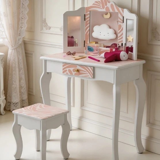 Dresser Makeup Table Chair Set Bedroom Cute Wind Wooden Zebra Children's Pink