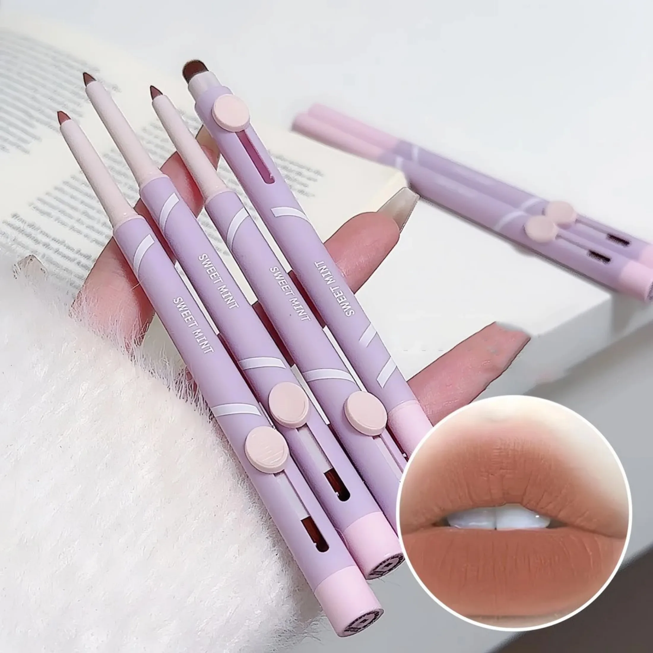 Matte Tea Brown Lip Liner Pencil Outline Contouring 3D Lip Shape Makeup Lasting Non-stick Cup Waterproof Natural Red Lipstick