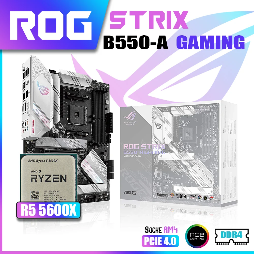 

New Kit ASUS ROG STRIX B550-A GAMING With AMD Ryzen 5 5600X CPU Processor DDR4 Memory Motherboard AM4 Combo mATX RGB