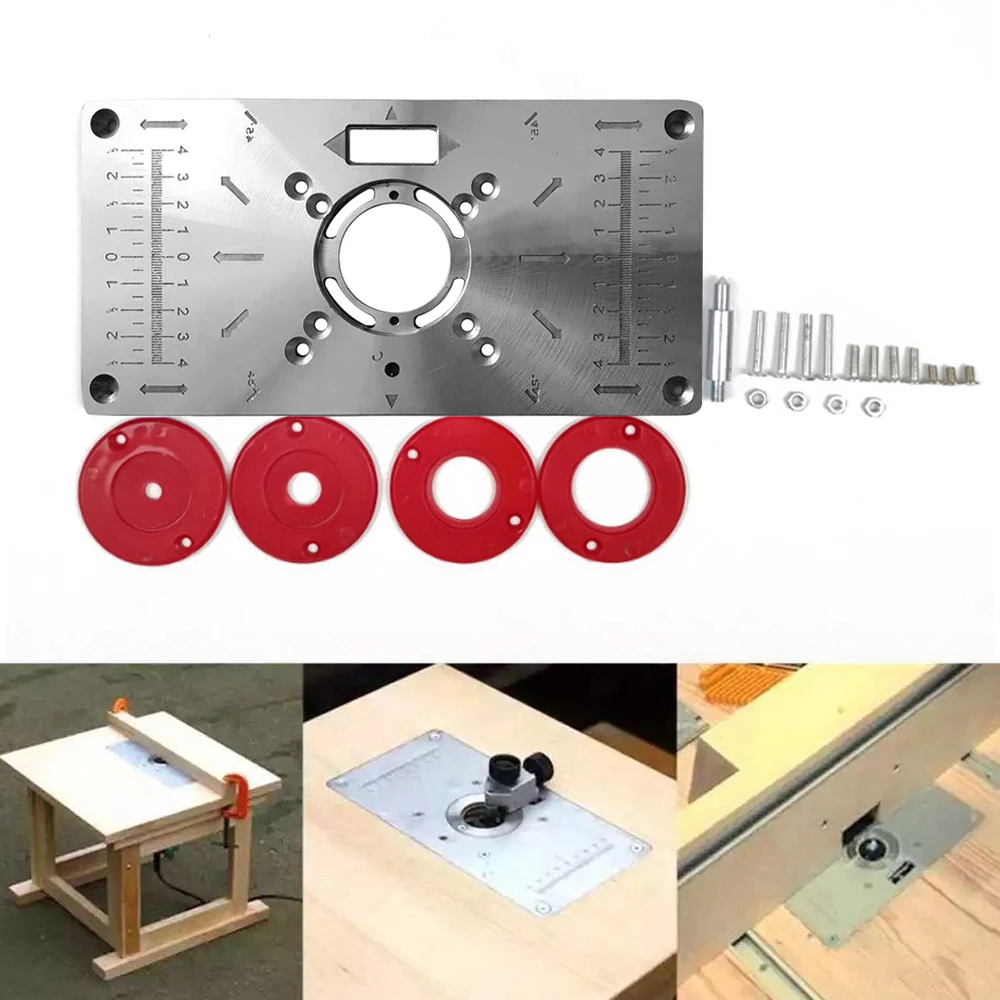 Router Table Insert Plate Woodworking Benches Aluminium Wood Router Trimmer Models Engraving Machine with 4 Rings Tools