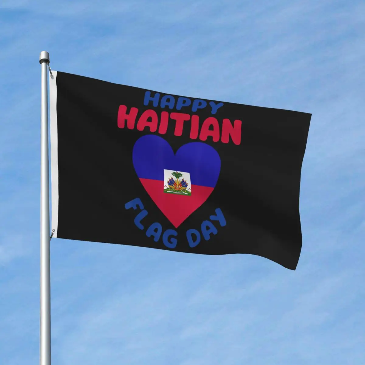 Happy Haitian Flag Day Cool Haiti Flag Heart Flag Fashion Hanging Flags 3x5 ft Graphic Banner For Indoor Outdoor Decor