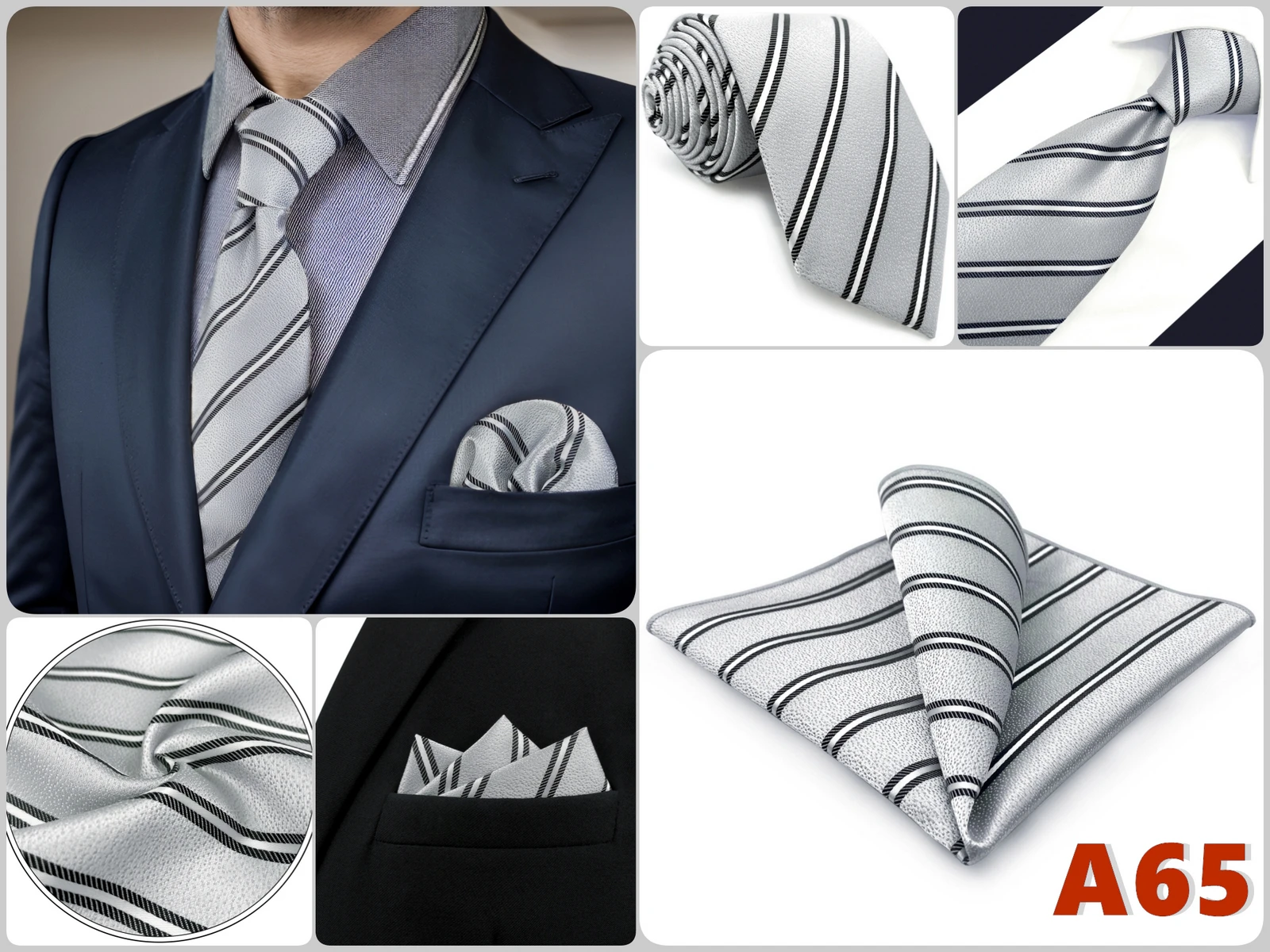 Braunes Herren-Krawatten-Einstecktuch-Set, klassisches Krawatten-Einstecktuch-Set, Business-Formal, Khaki, 147 cm, Dropshipping, Vintage – Detail 13