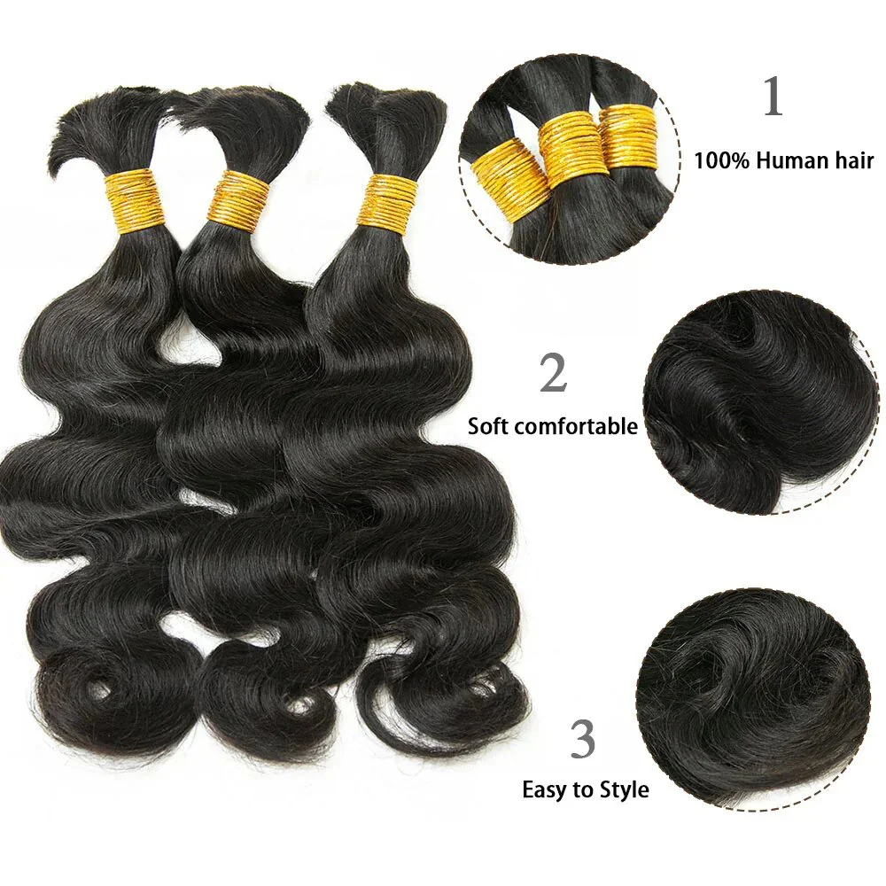 Cabello 100% humano a granel para trenzar, cabello trenzado humano de onda suelta sin trama para cabello de ganchillo, negro Natural, 50 gramos por paquete