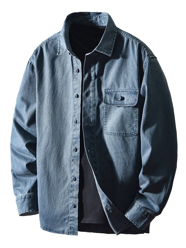

Retro American Waed Denim irt Men's Pure Cotton Casual Loose Collar Leisure Coat Autumn Season Boy's Long Sve Color