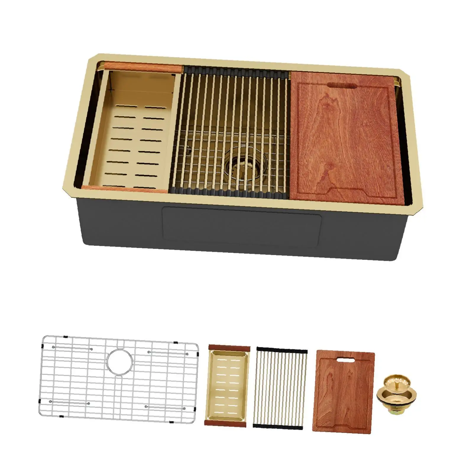 

Кухонная мойка из нержавеющей стали 16 калибра, золотистая, с одной глубокой чашей, для установки под столешницу, многофункциональная рабочая станция