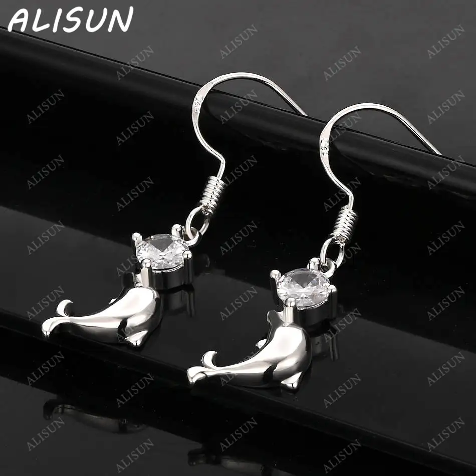 

ALISUN 925 Sterling Silver Zircon Dolphin Earrings Drop Earring For Women Anniversary Gift Popular Wild Fashion Romantic Jewelry