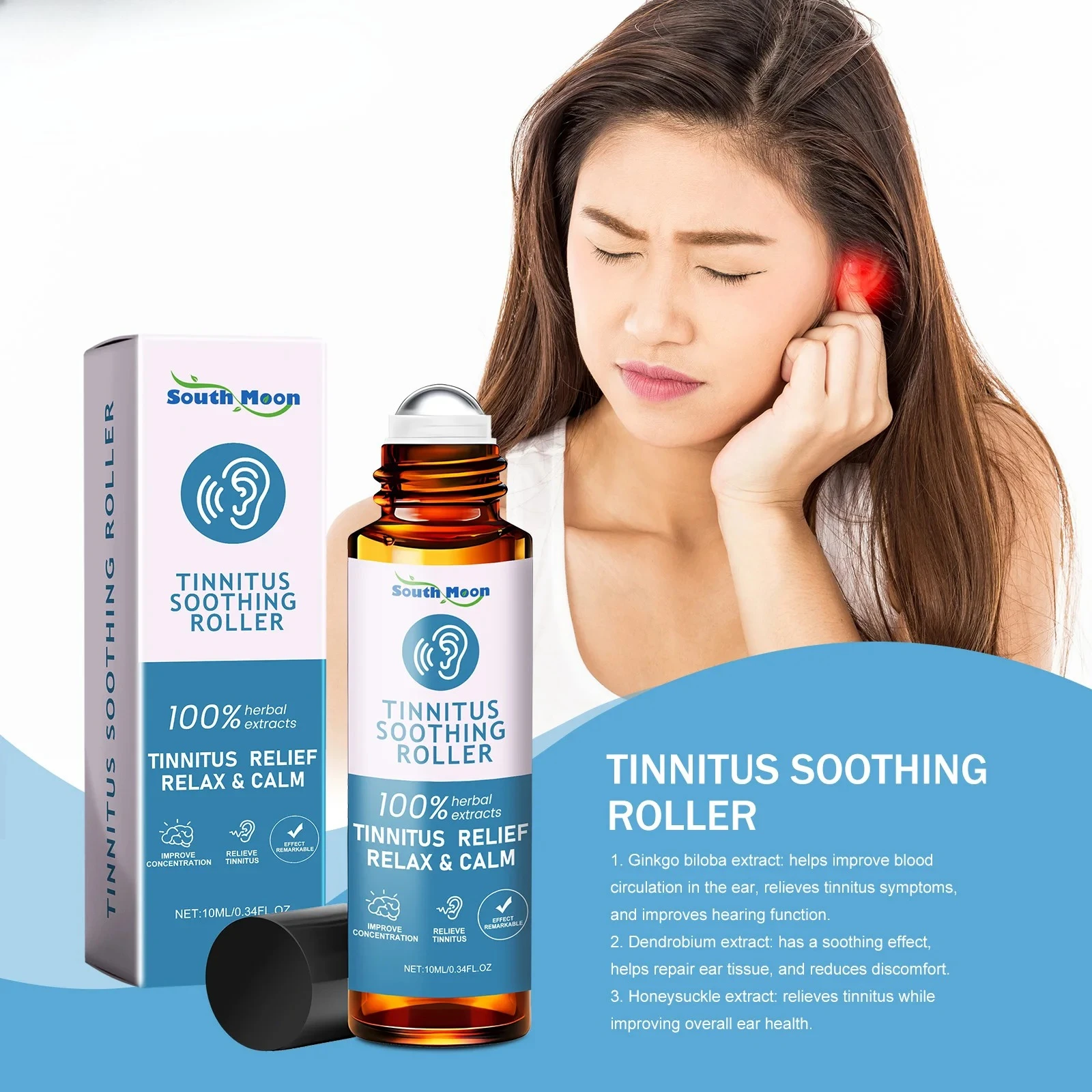 Tinnitus Relief Roller Ear Ringing Soothing Relieve Earache Discomfort Protect Listening Treat Headache Ear Relax Essential Oil
