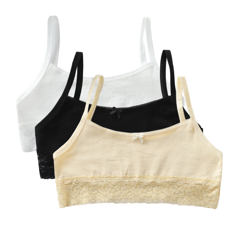 3PCS Girls Training Bras Lace Cami Bras Soft Breathable Tube Tops for Youth Students Puberty Underwear Age 8-14 Camisole Bralete